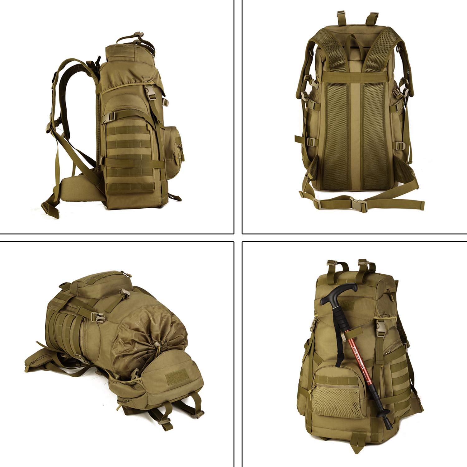 Plecak trekkingowy, plecak taktyczny, 55 l, wodoodporny, z systemem Molle, stelażem wewnętrznym, dla kobiet i mężczyzn, na wędrówki, trekking, podróż, do aktywności na świeżym powietrzu