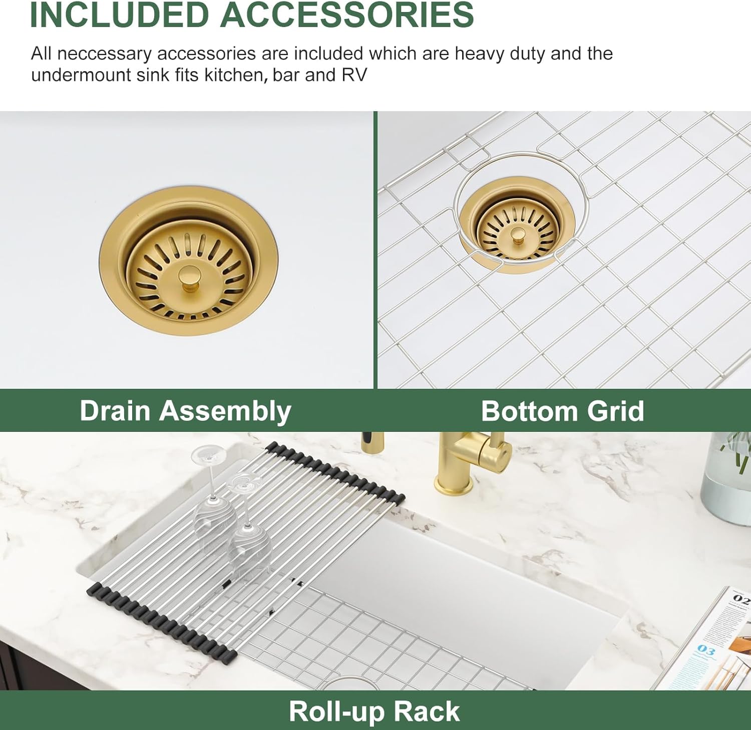 White Undermount Kitchen Sink 32 Inch - Glossy White Fireclay Drop In Kitchen Sink Dual Mount Heavy Duty Single Bowl Undermount Sinks Basin with Luxury Accessories 32"x19"x10"