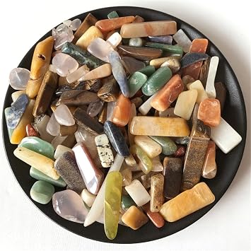 AITELEI 1lb Bulk Natural Colorful Tumbled Stones Polished Crystals Strip Shape Gemstone for Wicca, Reiki, and Energy Crystal Healing Jewelry Making