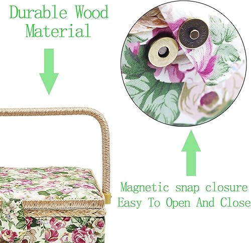 Vista 11 de Cesta de costura grande con accesorios, caja organizadora de costura para suministros de costura y herramientas de manualidades de bricolaje, regalo