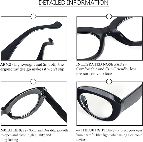 Miniatura 5 de MMOWW Oversized Square Reading Glasses Fashion Cute Blue Light Blocking Computer Readers for Women 3 Pack