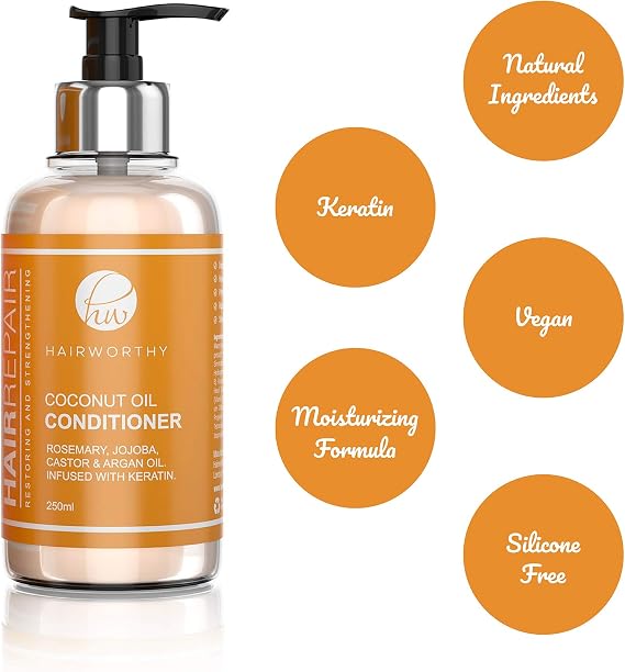 Hairrepair Coconut Oil Conditioner - ROSEMARY, JOJOBA, CASTOR & ARGAN OIL. INFUSED WITH KERATIN.