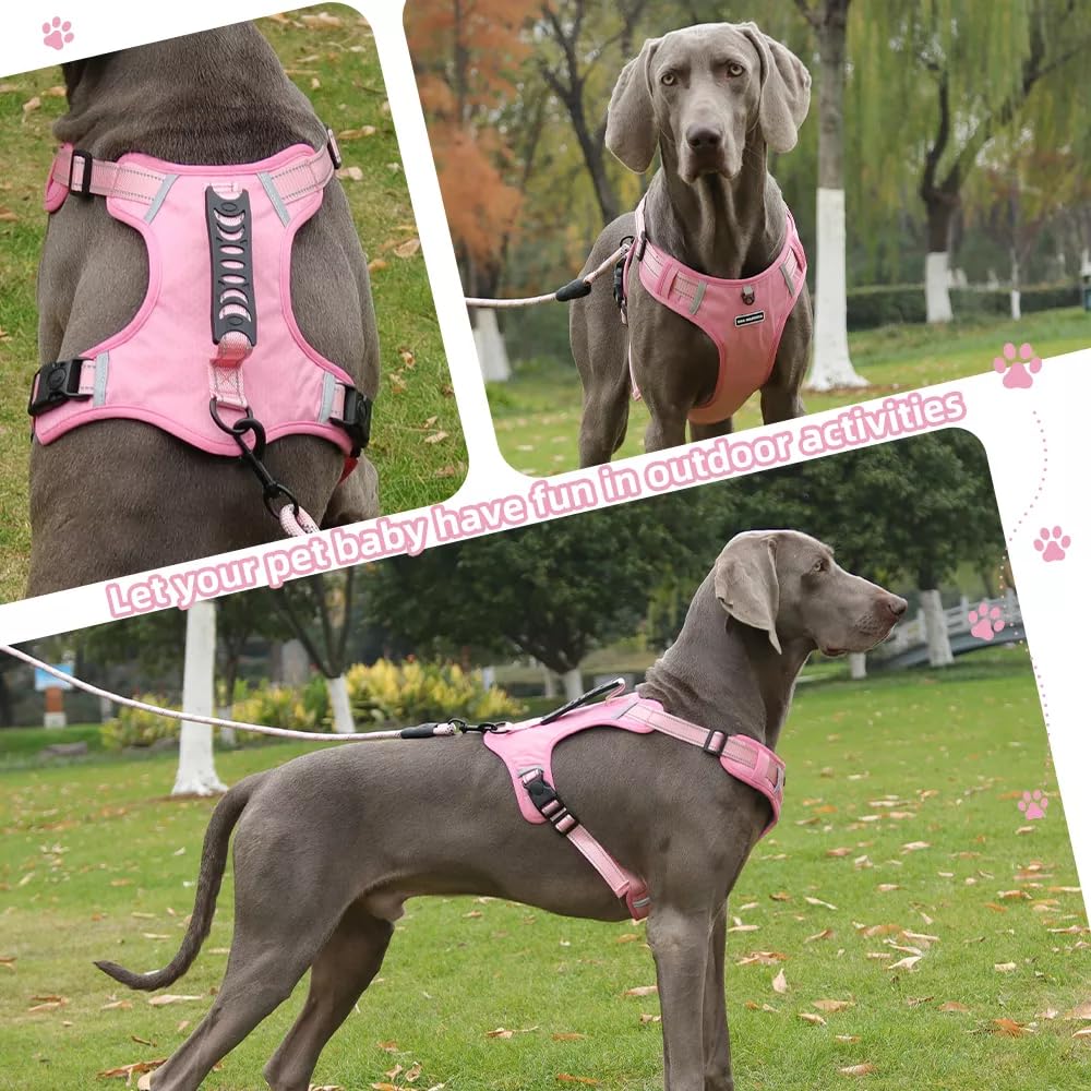 Dog Harness No Pull Adjustable Reflective,for Medium and Large Small Dog with Leash 59.06in (Pink, XL) - image 5
