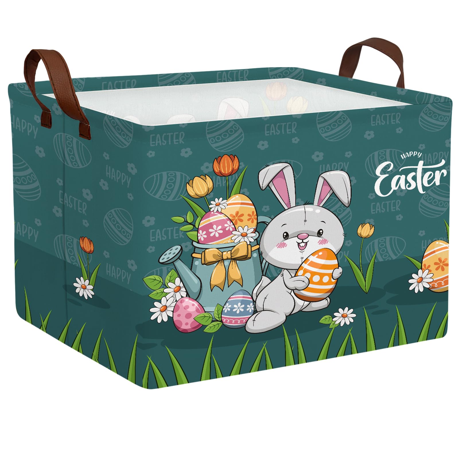 Large Cute Easter Basket for Kid Empty Gift Baby Rectangle Storage Bin Bunny Eggs Boy＆Girl Room Décor (Rabbit Blue)