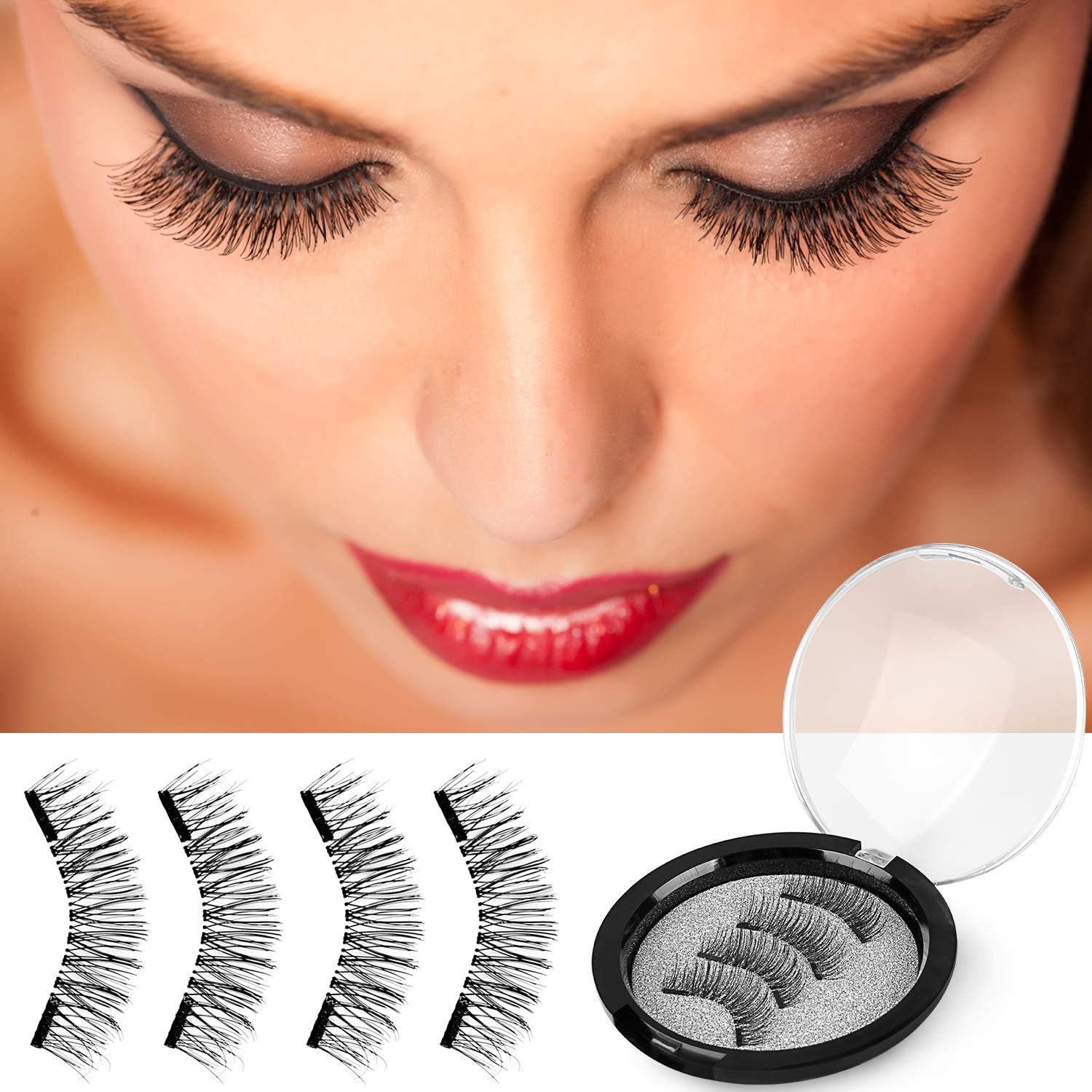 Dual Magnetic False Eyelashes,IEKA 3D Fiber Magnetic Lashe-01 (Black)