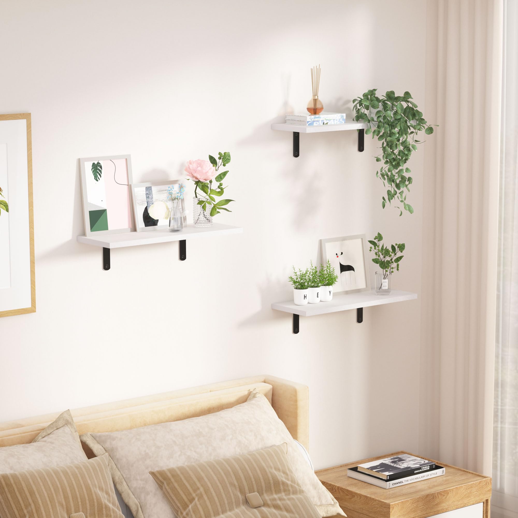 upsimples Floating Shelves for Wall Decor Storage, White Wall Mounted Shelves Set of 5, Sturdy Small Wood Shelves Hanging for Bedroom, Living Room, Bathroom, Kitchen, Corner, Book