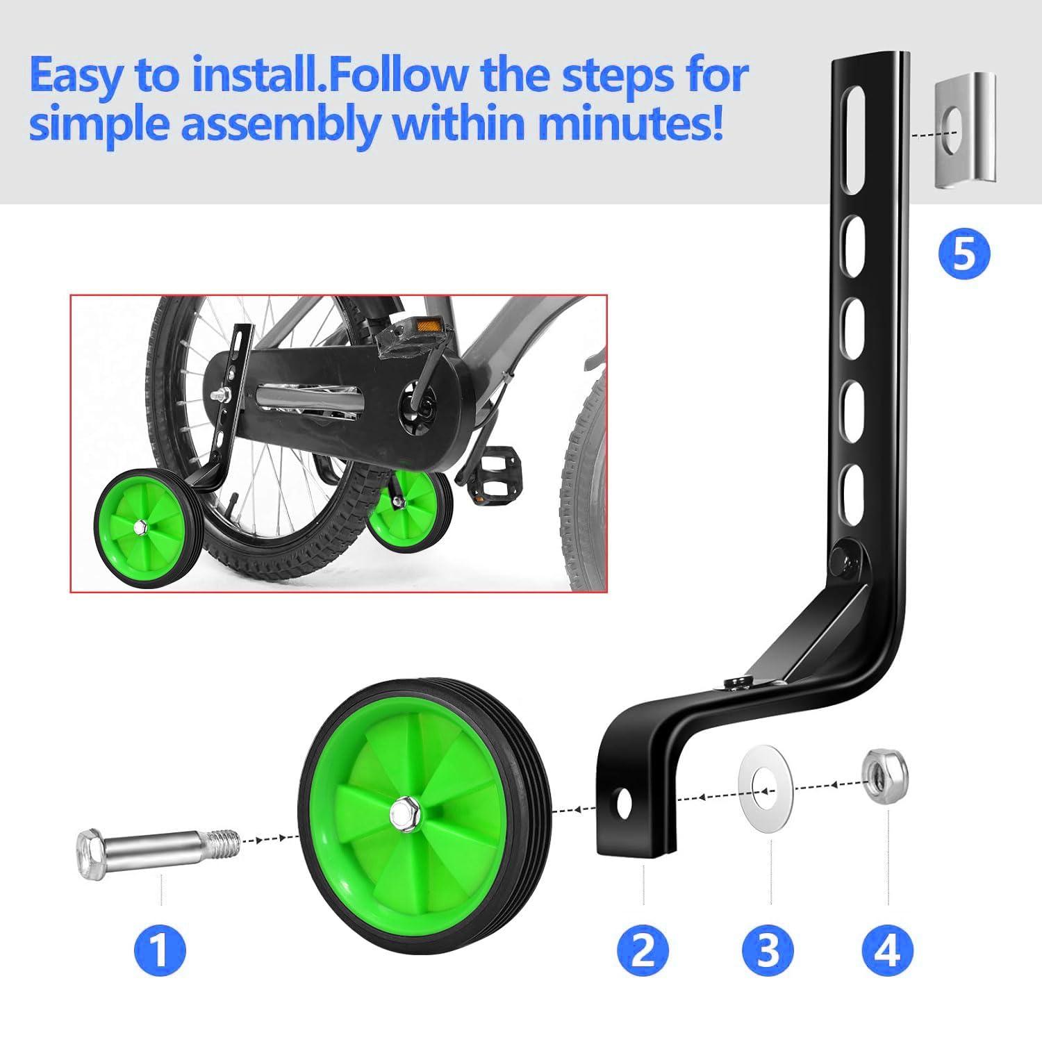 Rotelle Bici Bambino - Ruote Laterali Regolabili Per Biciclette 16-22 Pollici, Antiscivolo - Foto 8