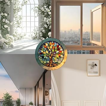 1 Pcs Tree of Life Suncatcher, Sun Catchers for Windows Glass Ornaments Suncatchers for Windows Stained Glass Suncatcher 2D Flat Window Hanging Ornament Patio Balcony Home Decor