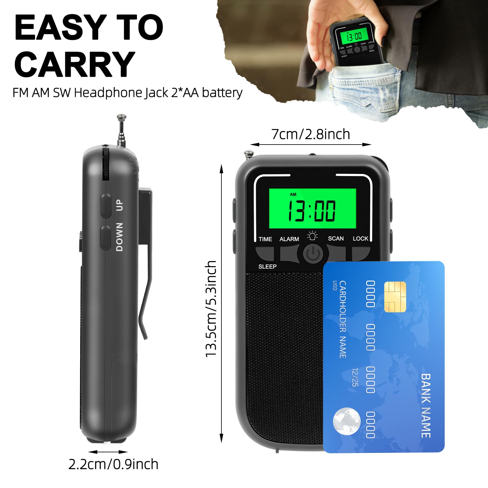 Radio Portatile FM/AM/SW Con Sveglia - Piccola, Leggera E Con Ottima Ricezione Per Escursioni E Casa