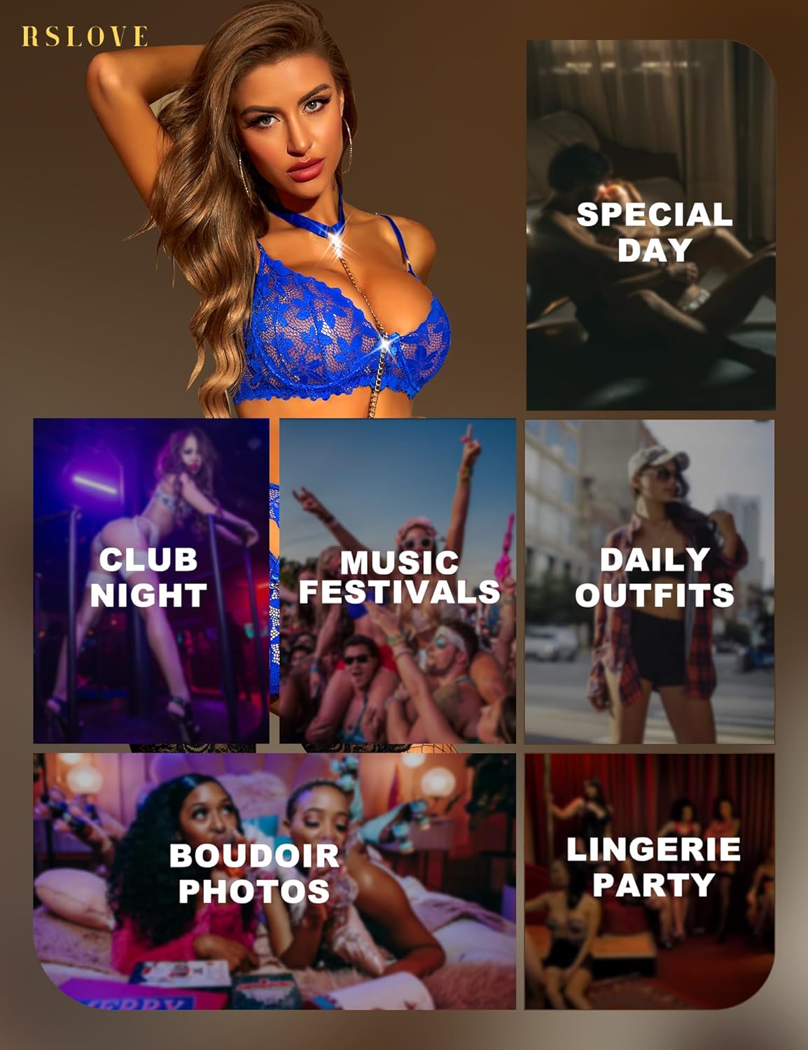 RSLOVE Women's Lingerie Sets with Garter Belt 3 Piece Sexy Lace High Waist Bra and Panty Set Push Up Exotic Sleepwear - Image 4