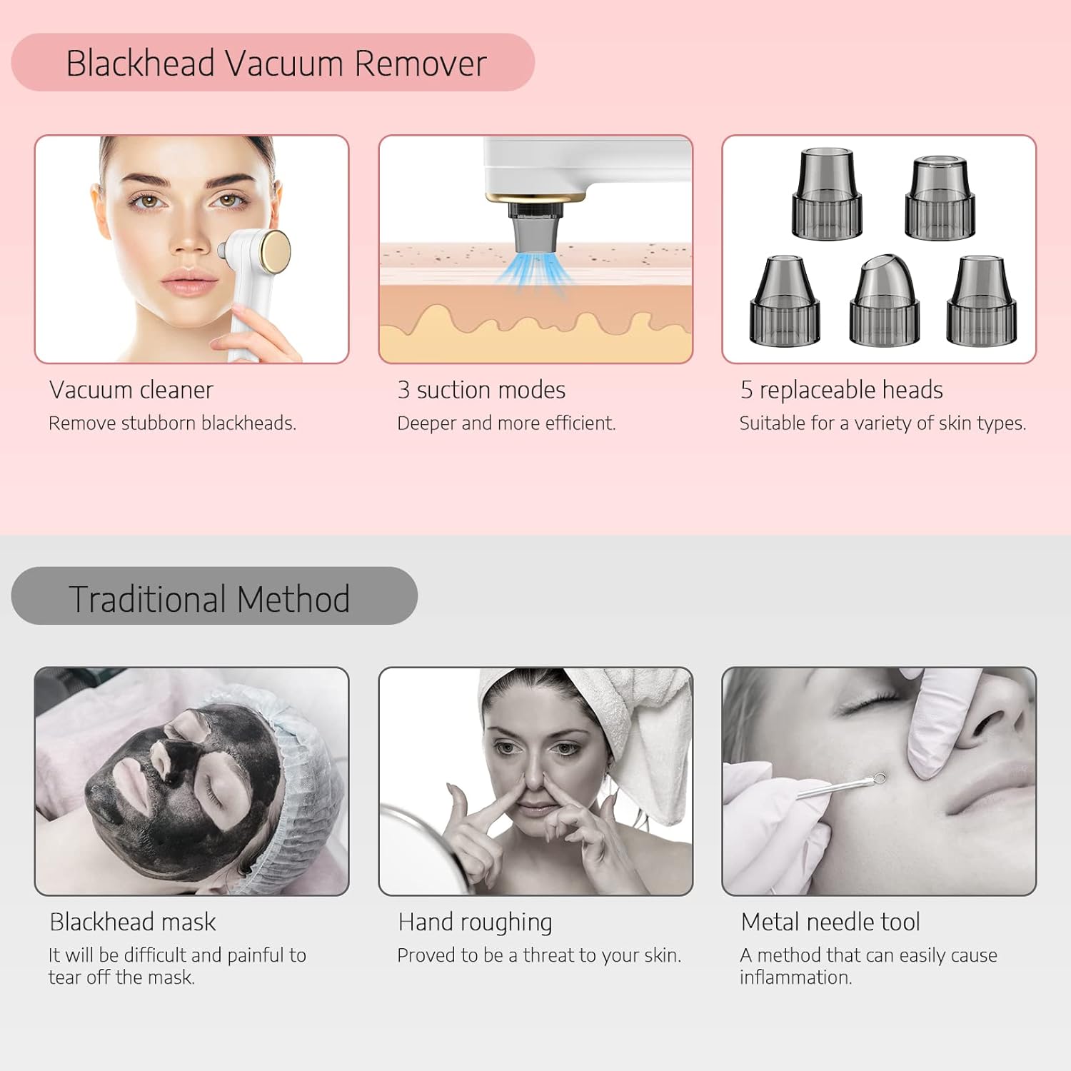 Blackhead Remover Pore Vacuum, Facial Pore Cleaner, Black Head Remover Suctioner with 3 Modes & 5 Probes, USB Rechargeable Blackhead Vacuum Pore Cleaner with Hot Compress Function (White) : Beauty & Personal Care