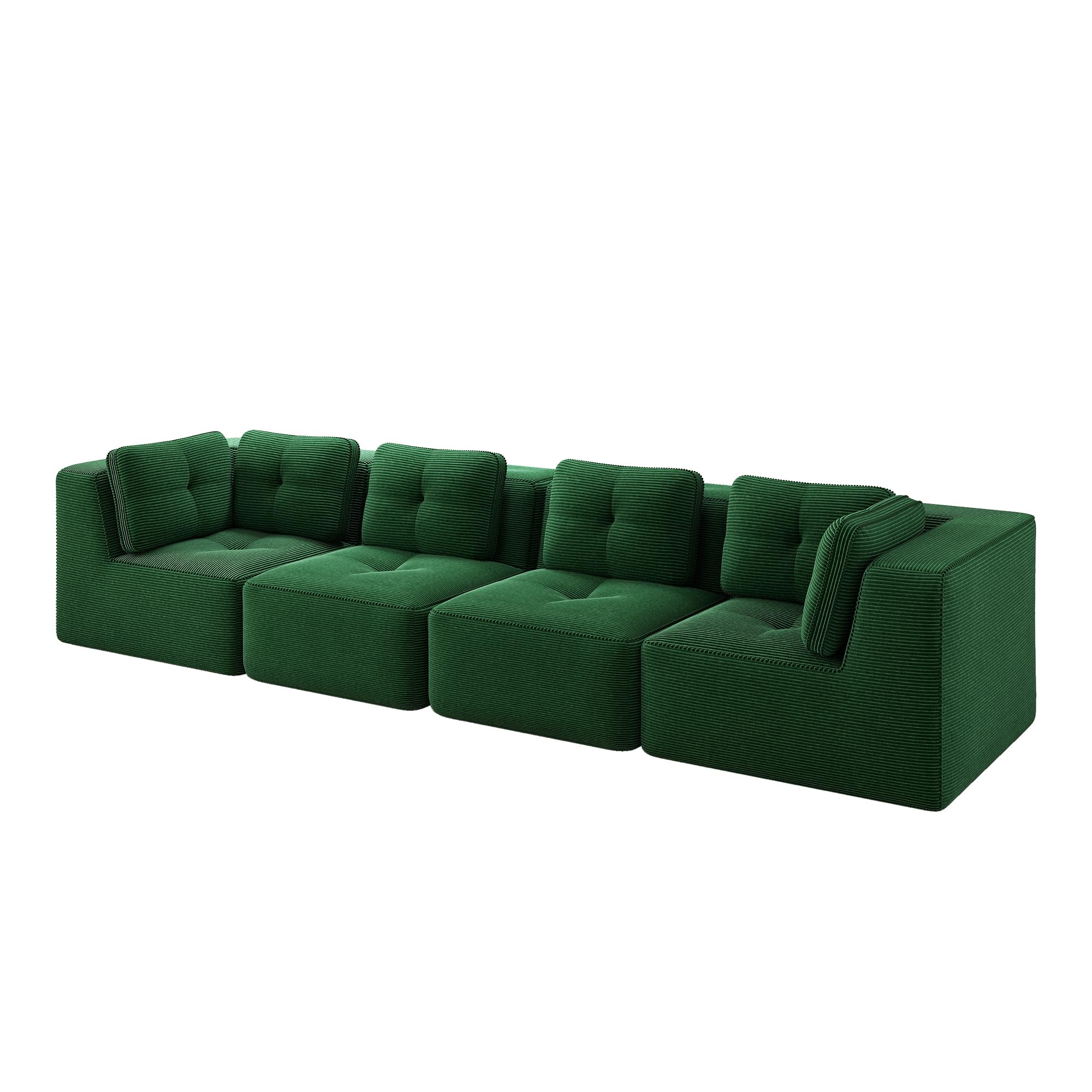 Divano modulare per soggiorno senza Ges, comodo divano a quattro posti con seduta profonda, cuscini morbidi e rivestimento in velluto a coste, nessun assemblaggio, design antiscivolo, verde