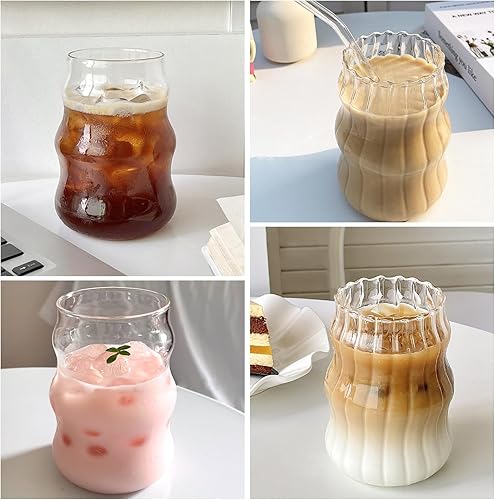 Miniatura 5 de 2 vasos de vidrio acanalado de 18 onzas de vidrio vintage para beber vasos de cóctel ondulados para café helado, jugo, bebidas y leche
