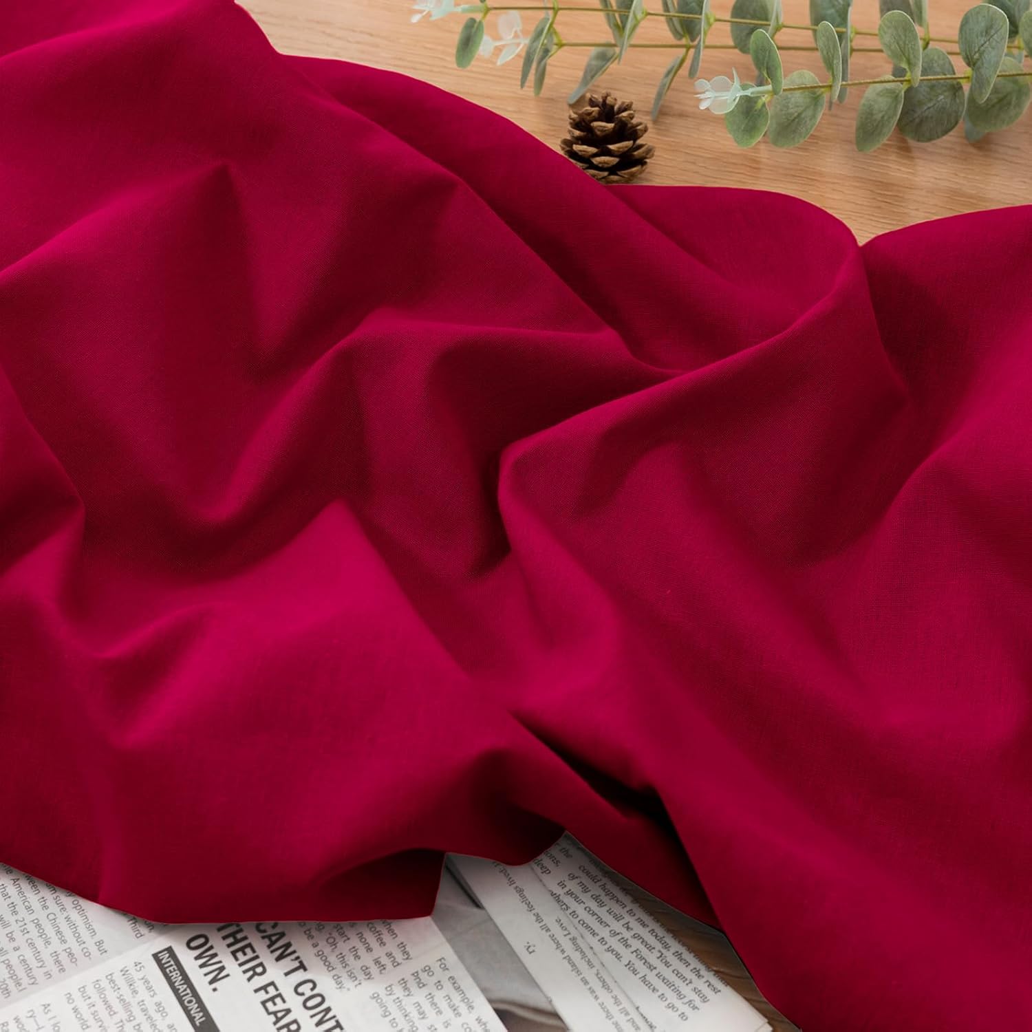 NSGZ Linen Fabric by The Yard, 61 Inch Wide Burgundy Blend Cloth, 60% Linen 40% Cotton Fabric for Sewing, Embroidery, Needlework and Tablecloths (Burgundy, 2 Yards)