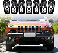 Vista 15 de Compatible con Jeep Cherokee 2014-2018 Kit de inserción de cubierta de parrilla de 4 puertas, 7 piezas (rejilla de malla negra + moldura cromada)