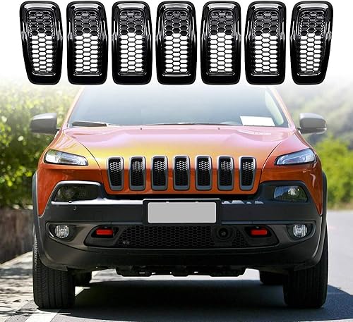 Astra Depot 7 piezas de insertos de parrilla negro mate compatibles con Jeep Cherokee 2014-2018 insertos de rejilla delantera de panal de abeja