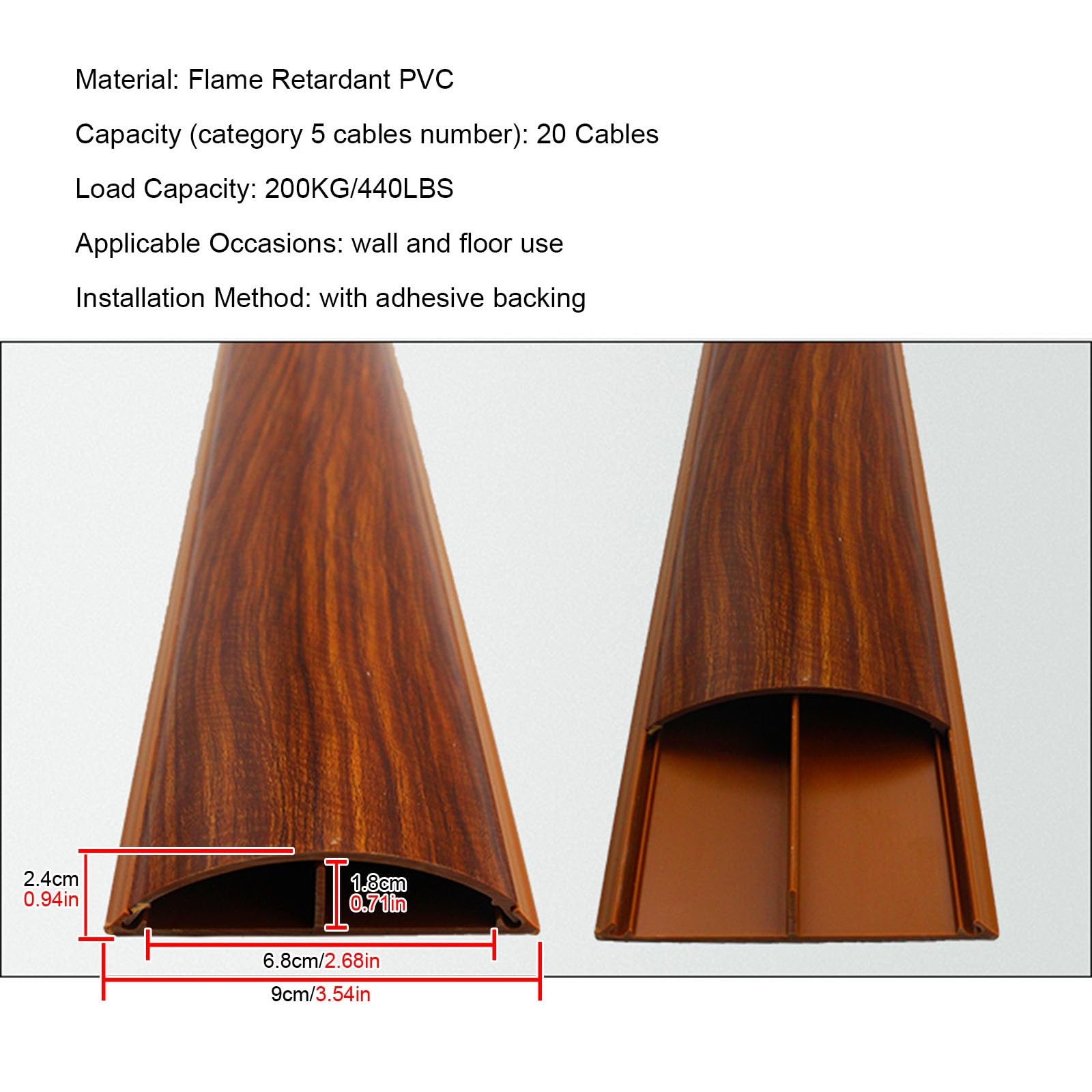 Canaleta Protector De Cable De Suelo Marrón como La Madera, Cubrecables Grande PVC 9cm Ancho para Candelabro Ordenador Cables De Alimentación Teléfono Línea Ocultar, Fácil De Cortar(9Pack)