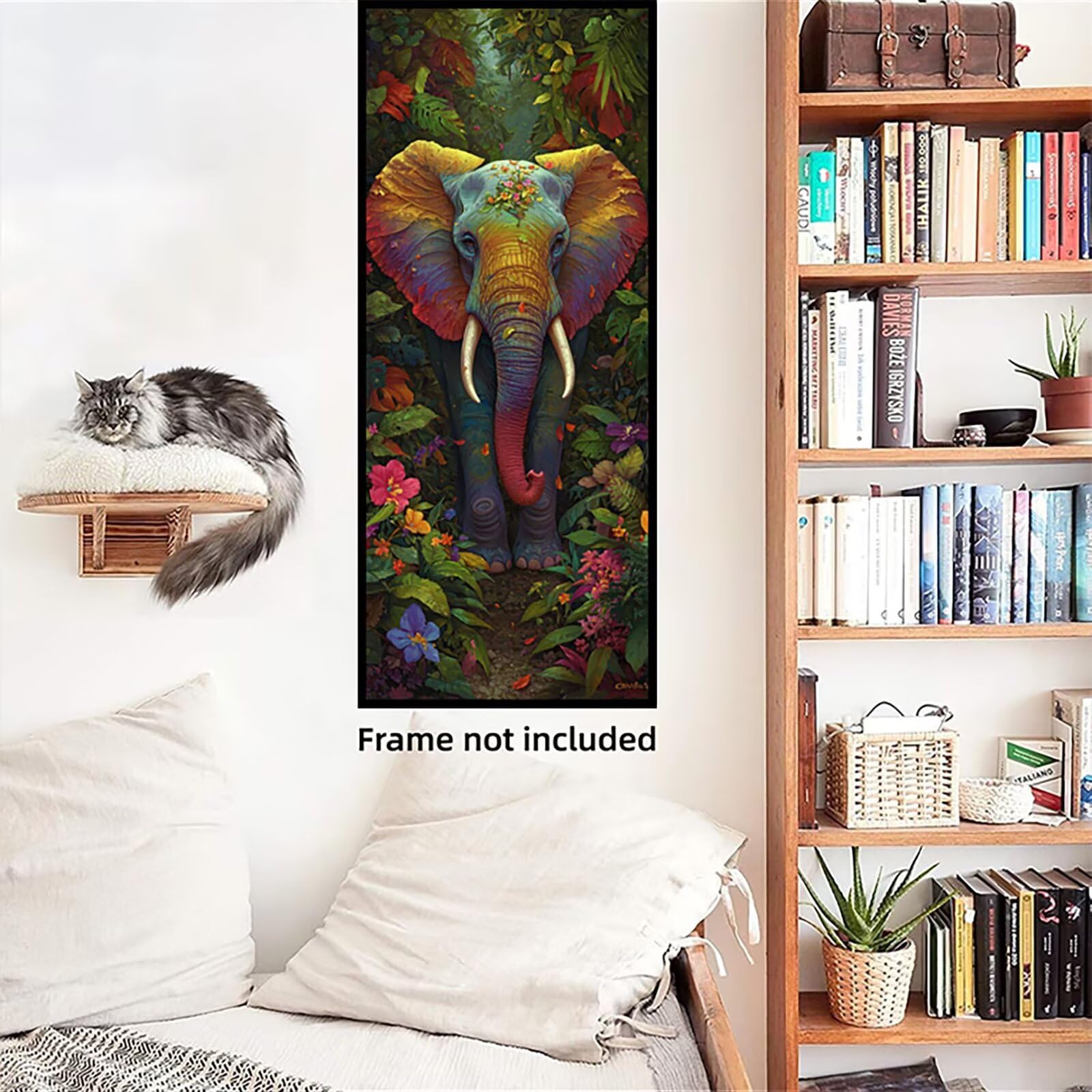 Malen Nach Zahlen 50x150cm Leinwand Tier Malen Nach Zahlen Erwachsene mit Ohne Rahmen, DIY Kreativ Set für Erwachsene mit Pinseln und Acrylfarbe, Zimmer Deko Elefant Landschaft Geschenk, P0M-1016