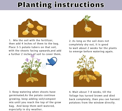 Miniatura 6 de neoaer Bolsas de cultivo de papas con solapa, paquete de 4, bolsa gruesa de tela de 10 galones, macetas de jardín con asas duraderas y ventana de