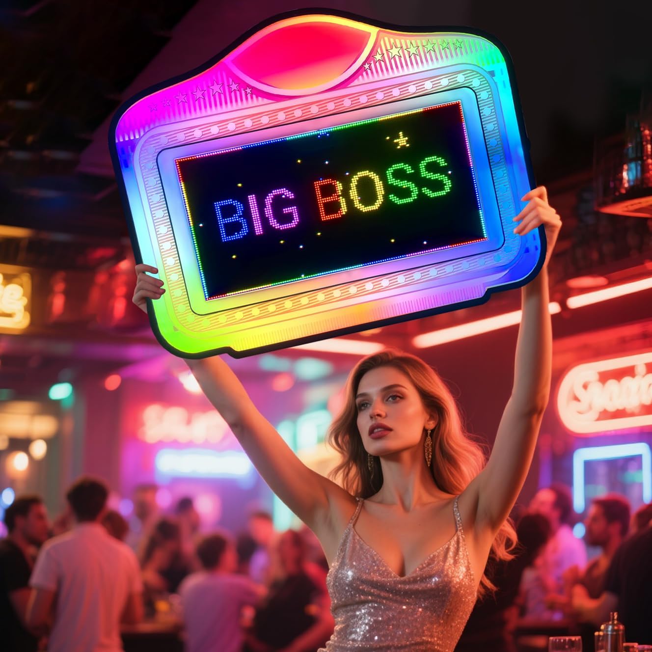 LED display Bottle Service Sign Club signs for bottle service Color Display Lights with APP Programmable Scroll Play, Hand Holding Light Box letter board Ideal for bars, nightclubs, and parties