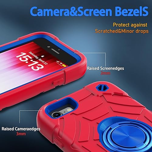 Miniatura 5 de KCJ Funda para iPhone SE 20222020, iPhone 8766S, con 2 protectores de pantalla soporte de anillo silicona suave + policarbonato duro protección de