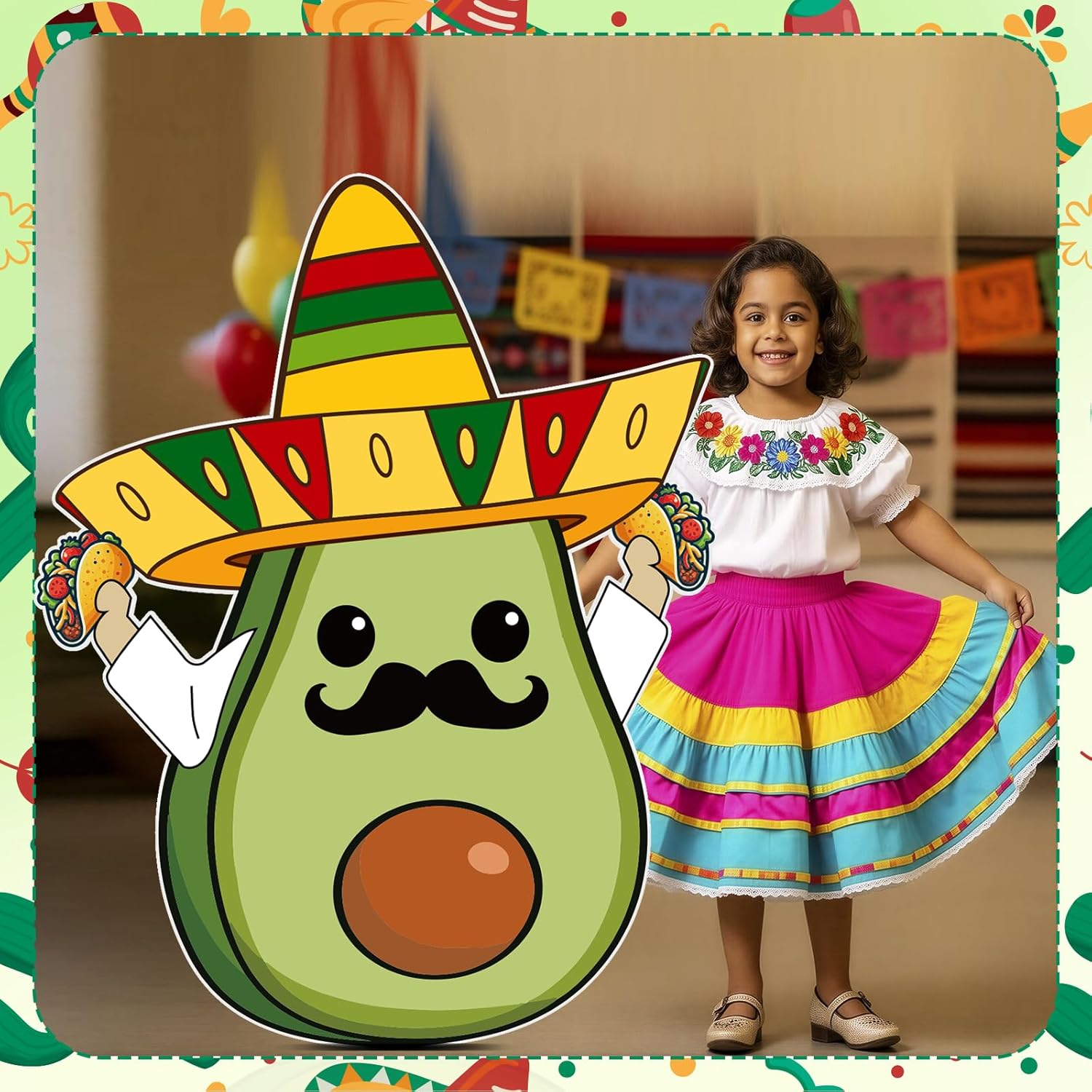 5 ft Cinco de Mayo Cardboard Cutouts Decorations Avocado Taco Guy Cardboard Cutouts Standup Mexican Fiesta Party Photo Booth Prop Backdrop for Cinco De Mayo Mexican Baby Shower Indoor Outdoor Decor