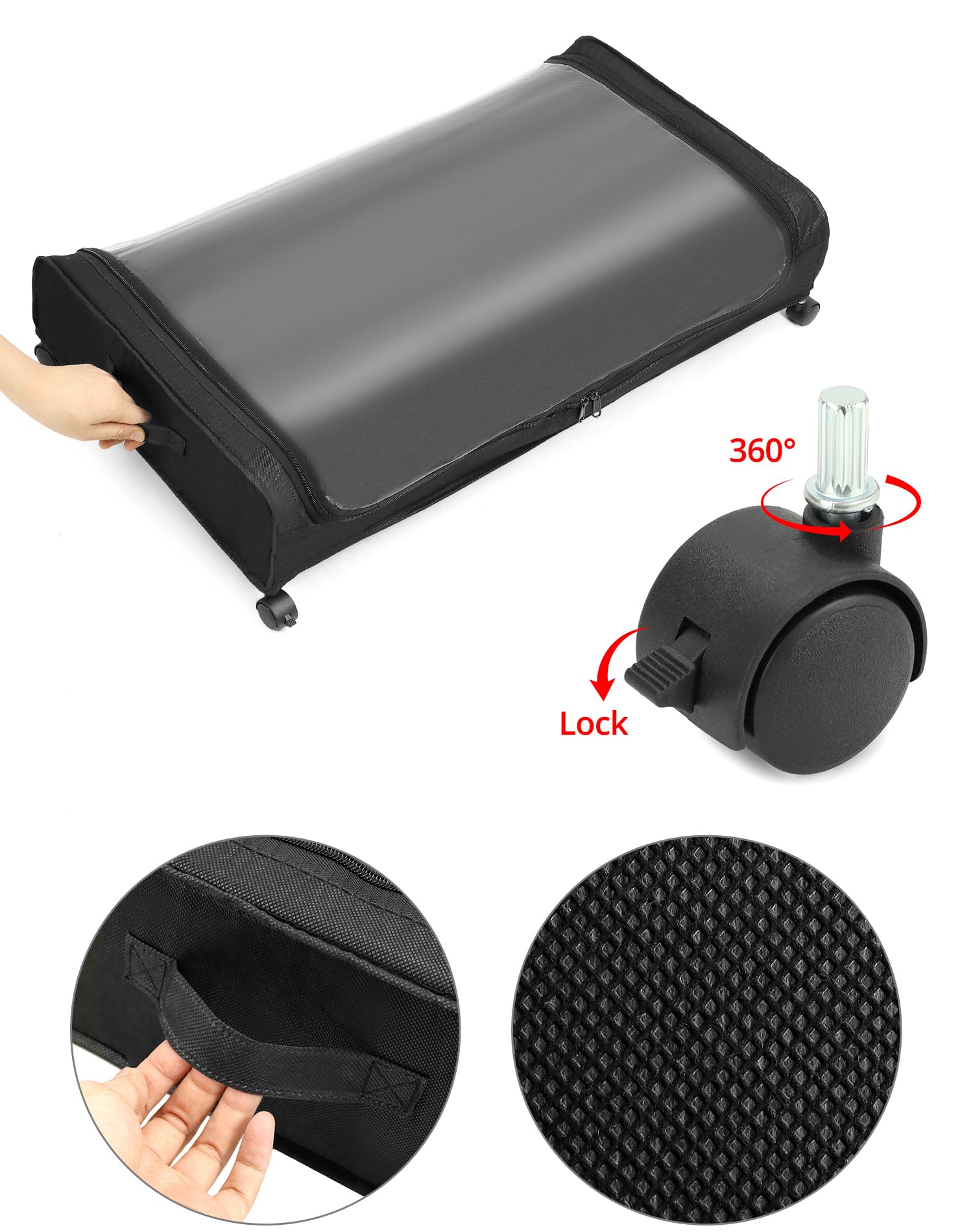 QWORK® Pack de 2 cajas de almacenaje debajo de la cama con ruedas, con tapa transparente y estructura de metal (80x40x18 cm)