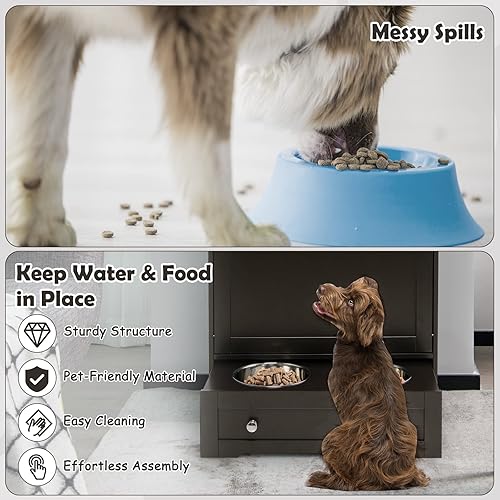 Miniatura 5 de CHEFJOY Estación de alimentación para perros, gabinete de almacenamiento de alimentos para perros con cuencos dobles elevados para perros, diseño