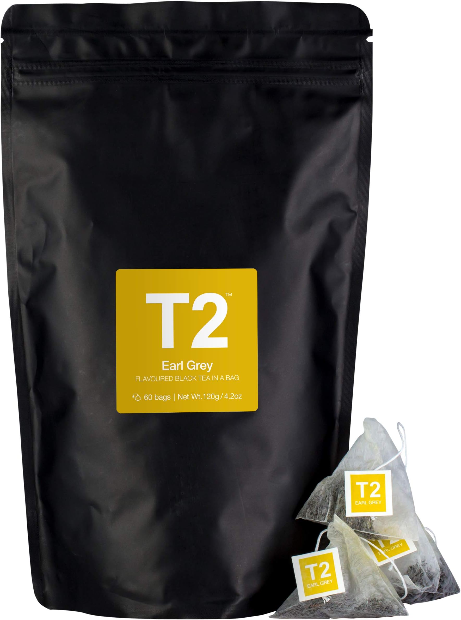 T2 Tea - Earl Grey Black Tea, Tea Bags in Resealable Bag, 120g (4.2oz), 60 Tea Bags