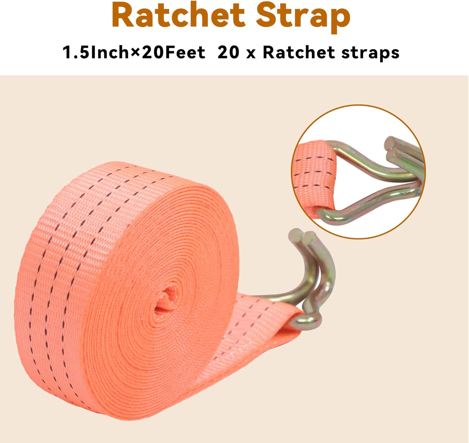 20 Pack Tie-Down Straps 1.5 Inch x 20 Feet Ratchet Straps J Hook Heavy Duty Ratchet Cargo Strap 4000Lbs Polyester Webbing Fit for Transportation Immobilization - Image 3