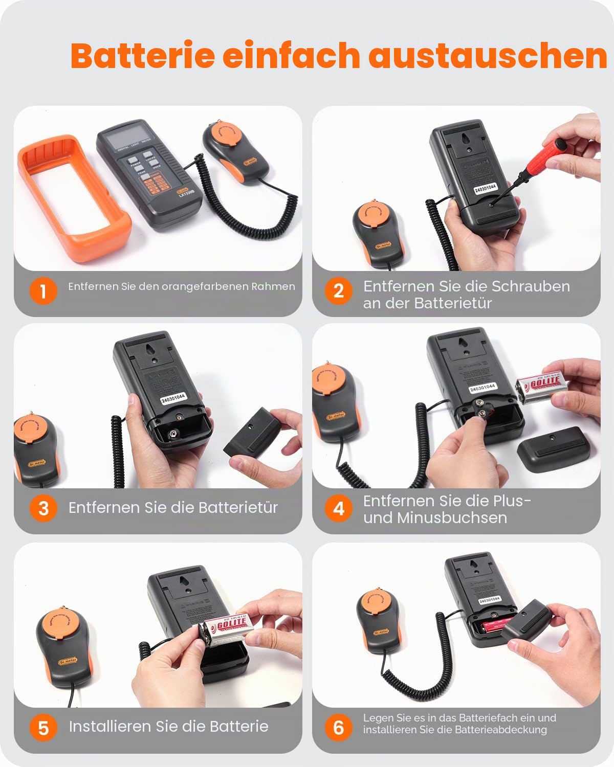 Dr.meter LX1330B Digital Luxmeter, 0-200.000 Messbereich Luxmeter mit 360° Drehbarem Sensor Beleuchtungsintensität Helligkeitsmessung für Innen und Außen, Lichtmessgeräte für Pflanzen