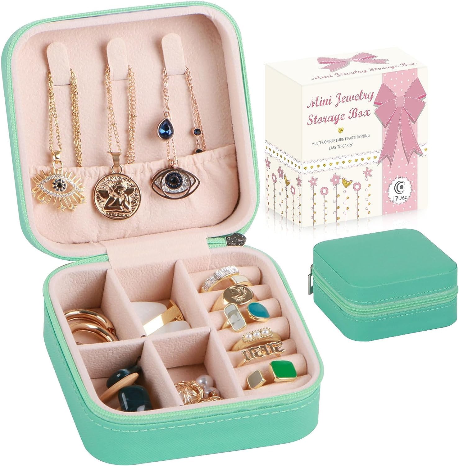 MRKU Scatola portaoggetti Portatile da Viaggio per Gioielli in Pelle Mini Custodia portaoggetti da Viaggio per Gioielli con Ciondolo ad Anello, Orecchini, Collana, Bracciale