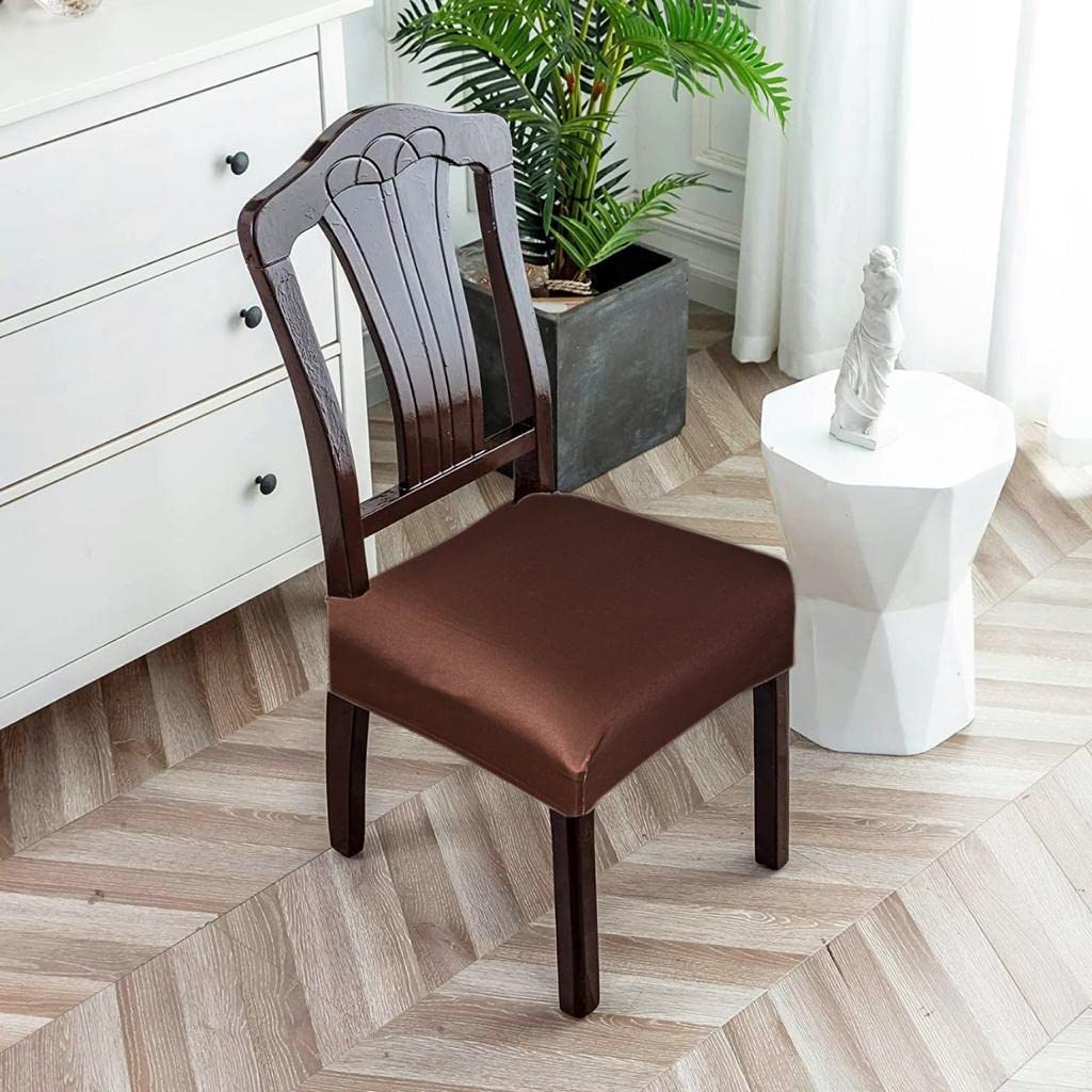 Spandex Universal Size Dining Chair Seat Cover Set Of 4 Seater Pcs Are Easily Washable Strechable And Comfortable For Dining Room Home Decor Slip Cover (Brown)