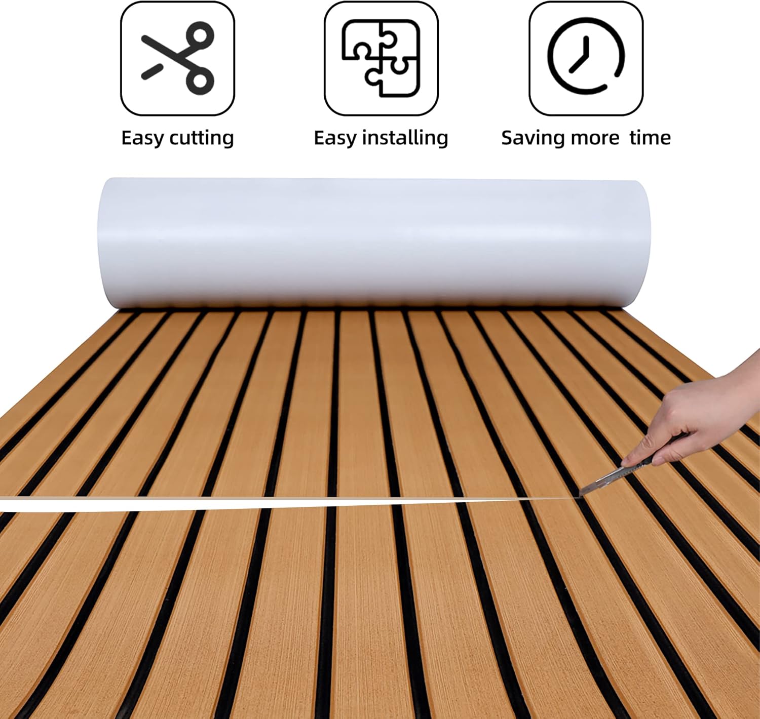 FOCEAN Boat Flooring EVA Foam Boat Decking Faux Teak Marine Flooring Marine Mat Sheet for Motorboat Jon Boats Bass Boat RV Kayak, 94.5"x 47.2"/35.4"/23.6"/15.7"
