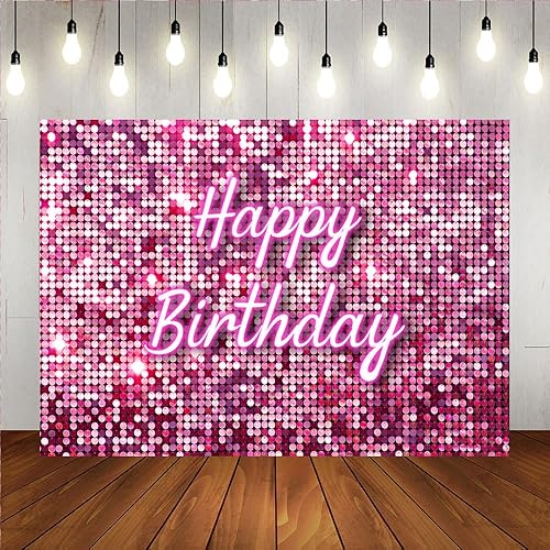 Miniatura 5 de Lofaris Telón de fondo cuadrado rosa para fotografía de feliz cumpleaños, paneles de pared de lentejuelas brillantes para pared de dulces 16 niñas y