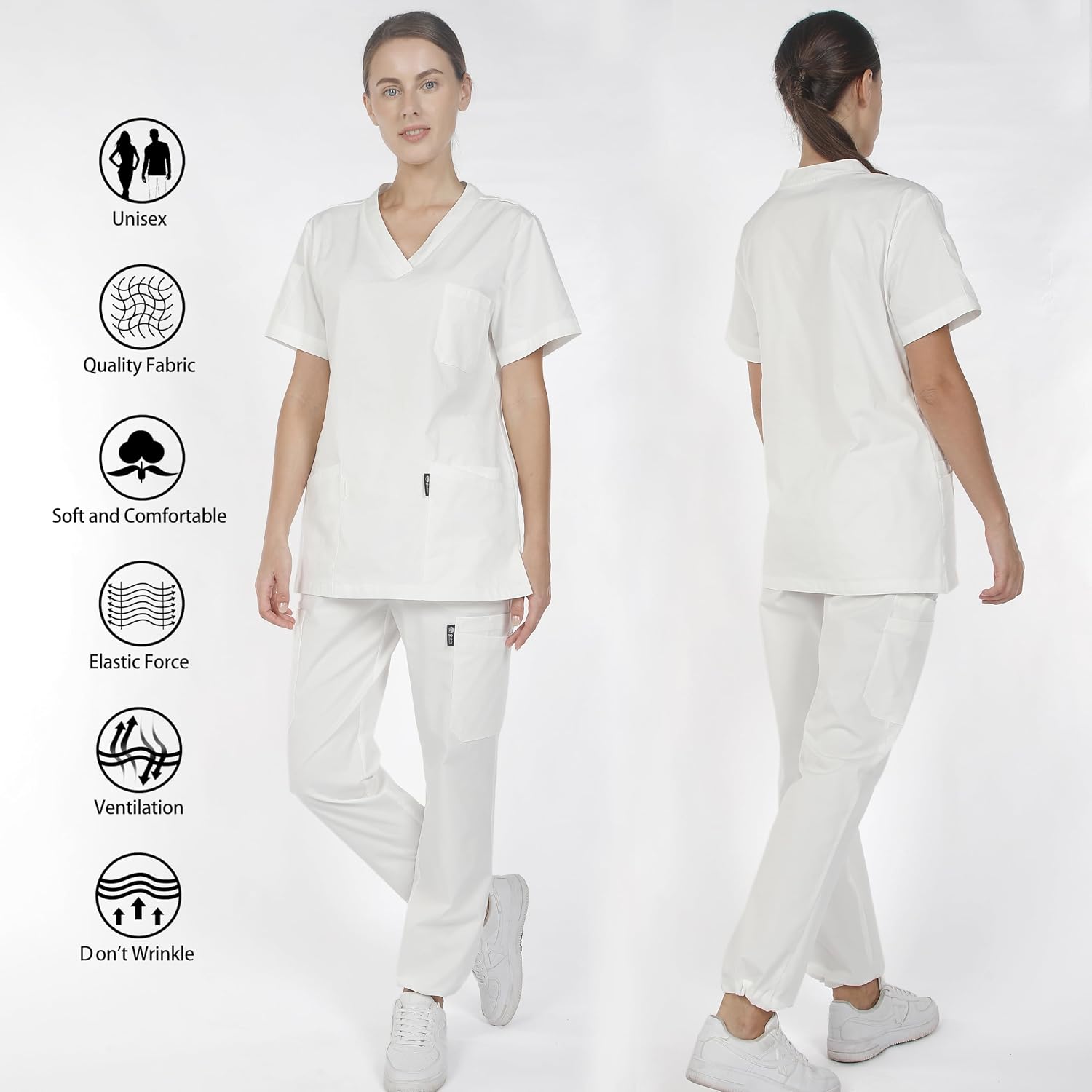 GUOER Scrub Tops V-Neck Scrubs Medical Uniform with 5 Pockets