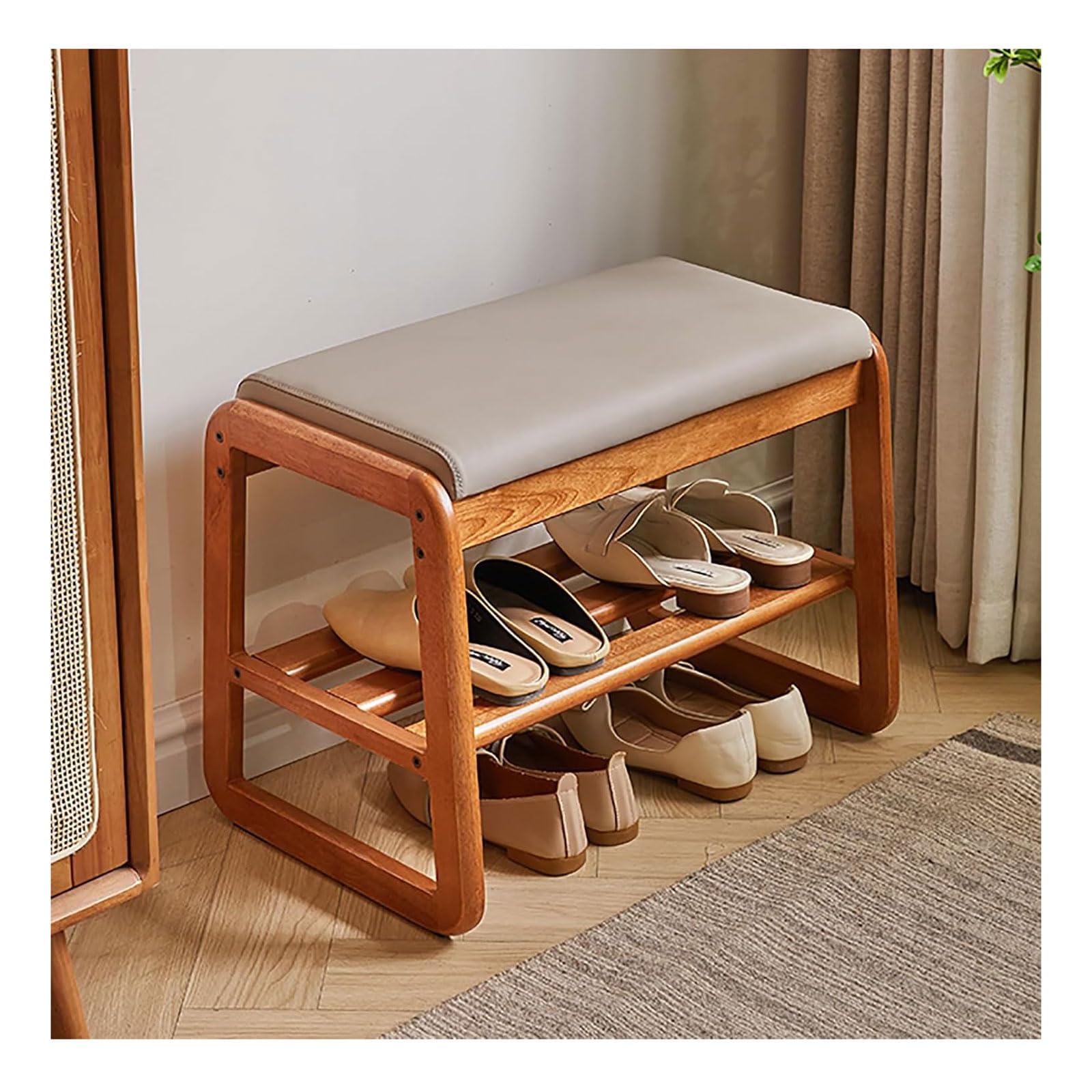 MSHGSKU Mid-Century Modern Shoe Bench with Upholstered Seat - Space-Saving Entryway Storage Solution