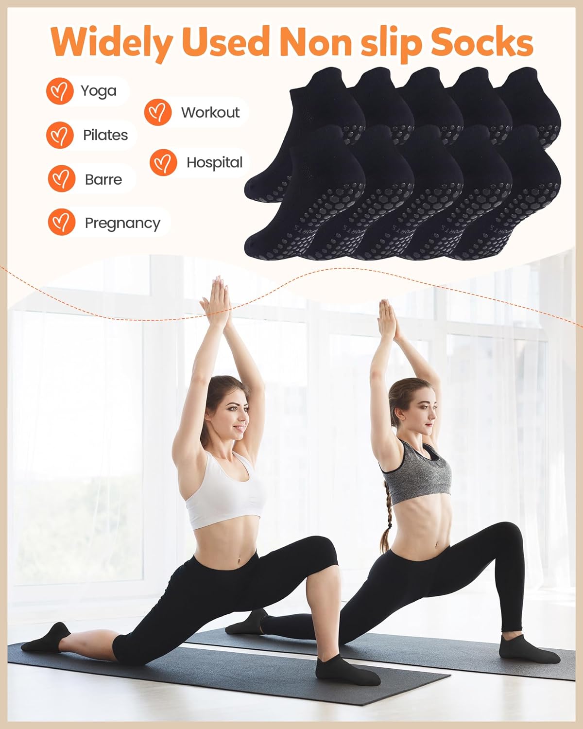 12 Pairs Grip Pilates Socks Non Slip Athletic Yoga Socks Women for Barre Ballet Workout Hospital - Image 6