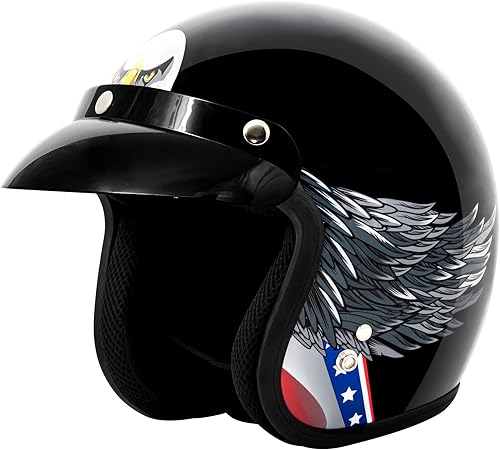 Miniatura 10 de VCAN Casco de motocicleta V85C 3/4 de cara abierta aprobado por DOT Llama fantasma negra mate,Banda de rodadura negra mate,Brillo negro,Bandera