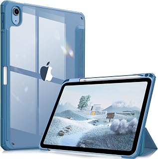 Fintie Hybrid Slim Case for iPad 10th Generation 10.9 Inch Tablet (2022 Model) - [Built-in Pencil Holder] Shockproof Cover with Clear Transparent Back Shell, Auto Wake/Sleep, Ocean Blue