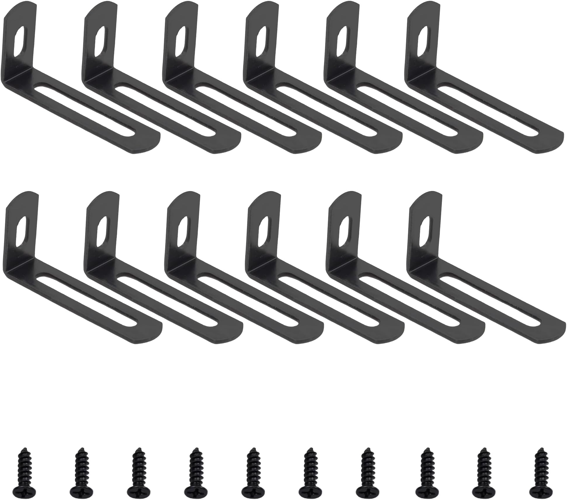 12Pcs 2.6"x1.3"x0.6" Adjustable Black L Bracket, Heavy Duty 90 Degree Metal Corner Brace, Slotted L-Shape Shelf Bracket, Right Angle Joint Fastener for Fixing Wood Furniture