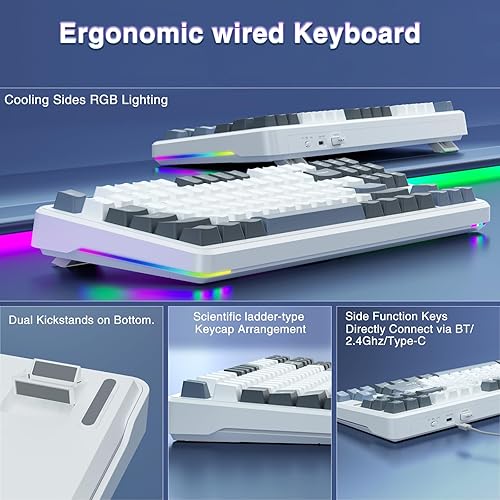 Miniatura 7 de AULA Teclado mecánico inalámbrico F87, 75% TKL personalizado teclados intercambiables en caliente para juegos con teclas PBT, interruptores Greywood