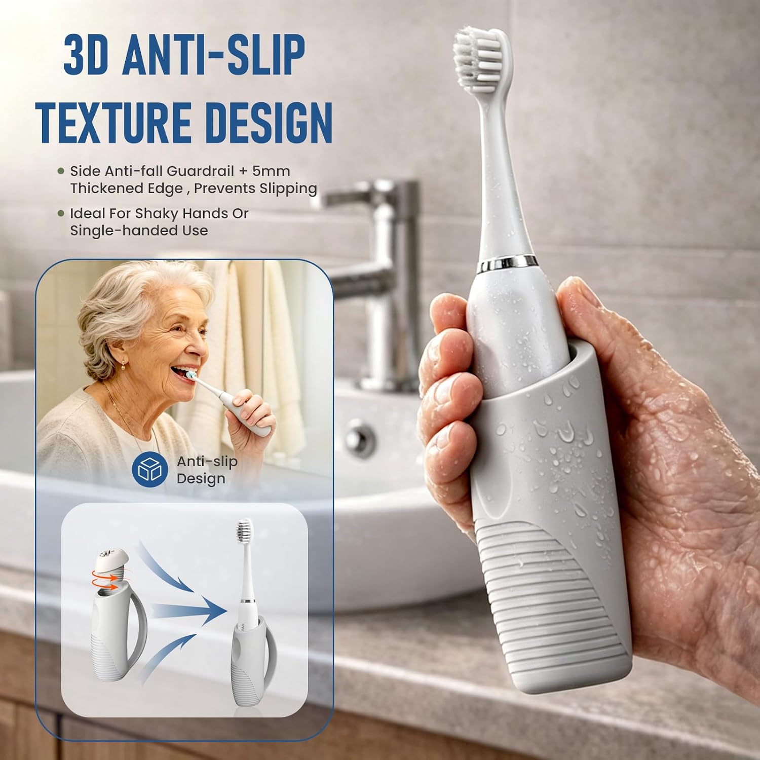 Universal Anti-Shake Adaptive Grip Holder Silicone Utensils Handles - Grey