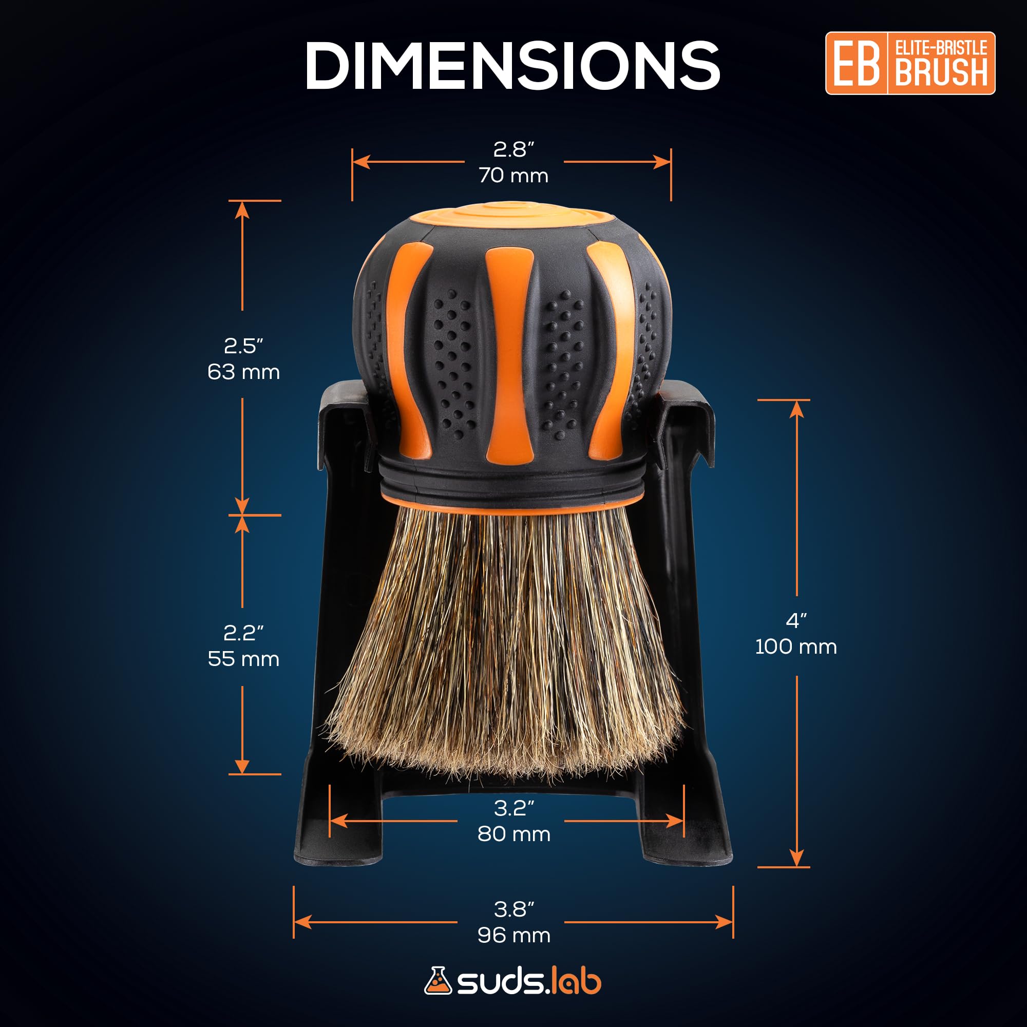 Suds Lab Elite - Cepillo de pelo de jabalí para detalles de coche, limpieza profunda con soporte, sin metal, herramienta de detalles de alta absorción para interiores y exteriores sin arañazos