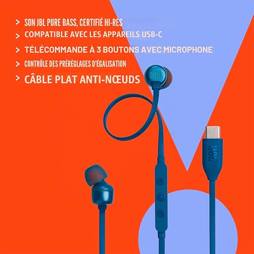 JBL Tune 310 C Hi-Res Wired Earbuds with Microphone, Flat Tangle-Free Cable, 3-Button Remote, EQ Presets Control and Volume Adjustment, Black - 5