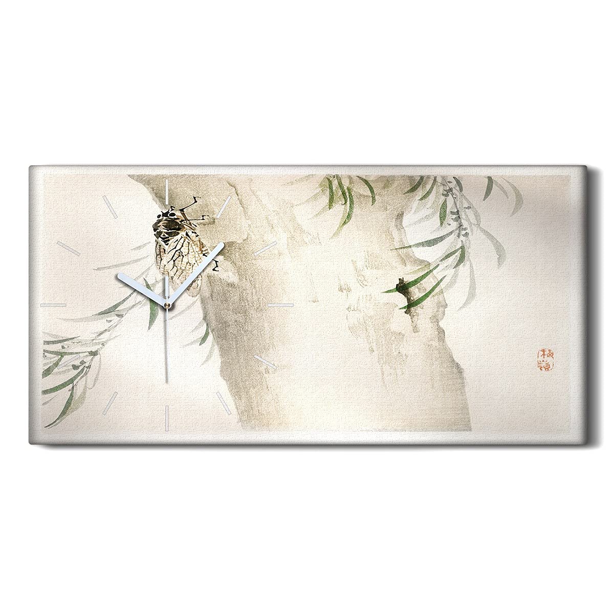 Horloge sur toile silencieuse avec aiguilles blanches pour un salon design et zen