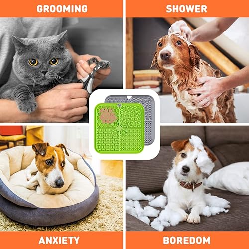Miniatura 3 de Paquete de 2 alfombrillas duraderas para lamer perros con ventosas fuertes + cuenco plegable | Almohadilla para lamer con 4 patrones diferentes para