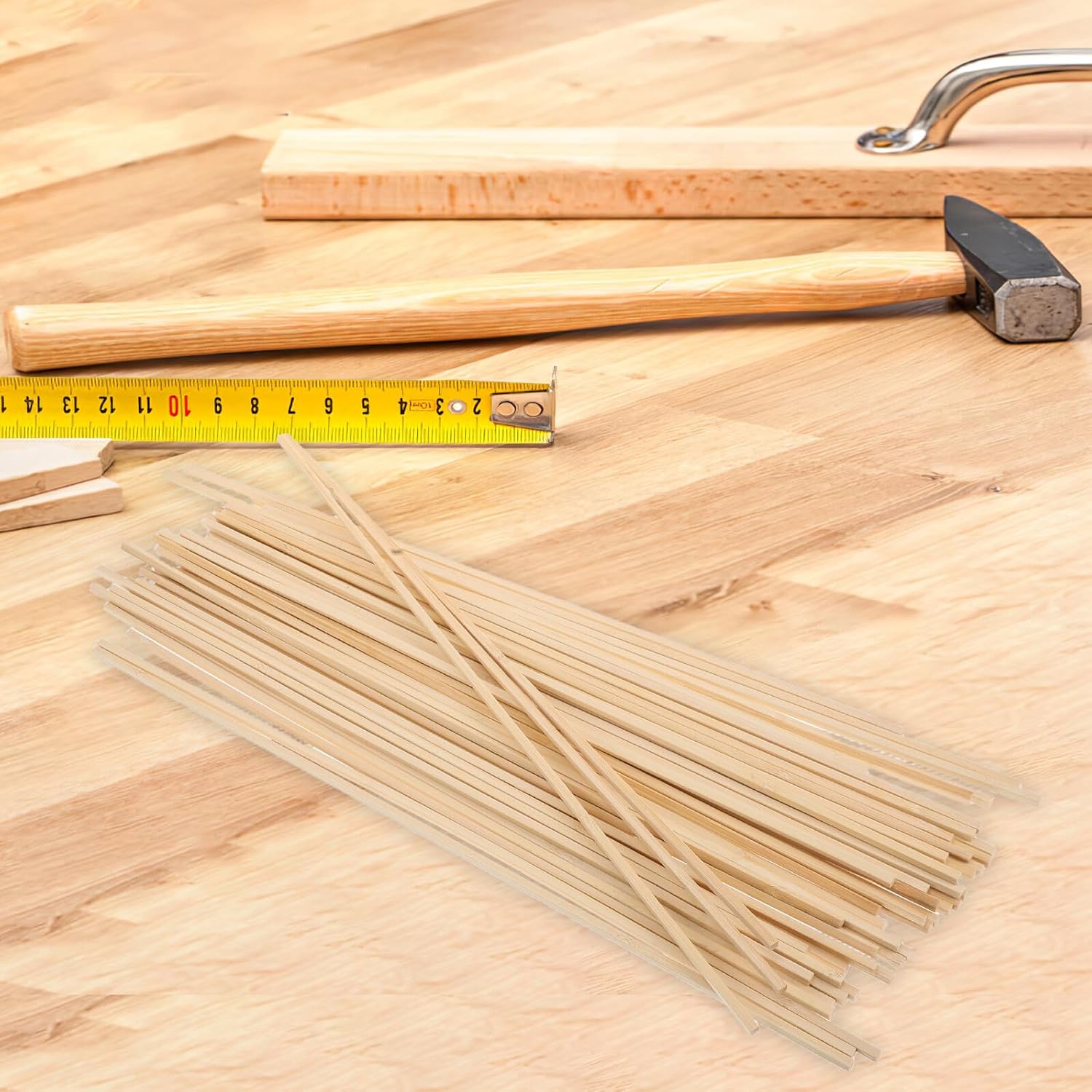 50pcs Square Craft Sticks 5x5x500mm Unpainted DIY Dowel Rods for Model Building and Miniature Landscape Crafts