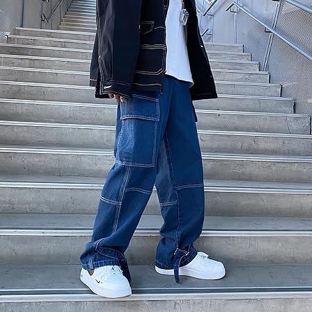 WUQIH Jeans da Uomo Jeans a Gamba Larga Jeans da Lavoro Jeans Larghi Dritti  Jeans Larghi da Uomo Hip Hop Streetwear Skateboard Pantaloni in Denim  Unisex : Amazon.it: Abbigliamento