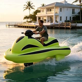 Elektrischer Unterwasser-Jetski, Aufblasbarer Jetski Mit Motor, Wasserdicht Nach Ipx7, Geschwindigkeit 6-8 Km/H, Tragbares Design FüR Seen Und KüStengewäSser Green